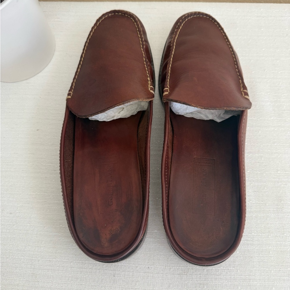 Cole Haan Rich Brown Leather Slip-On Loafer Mules - Picture 7 of 11